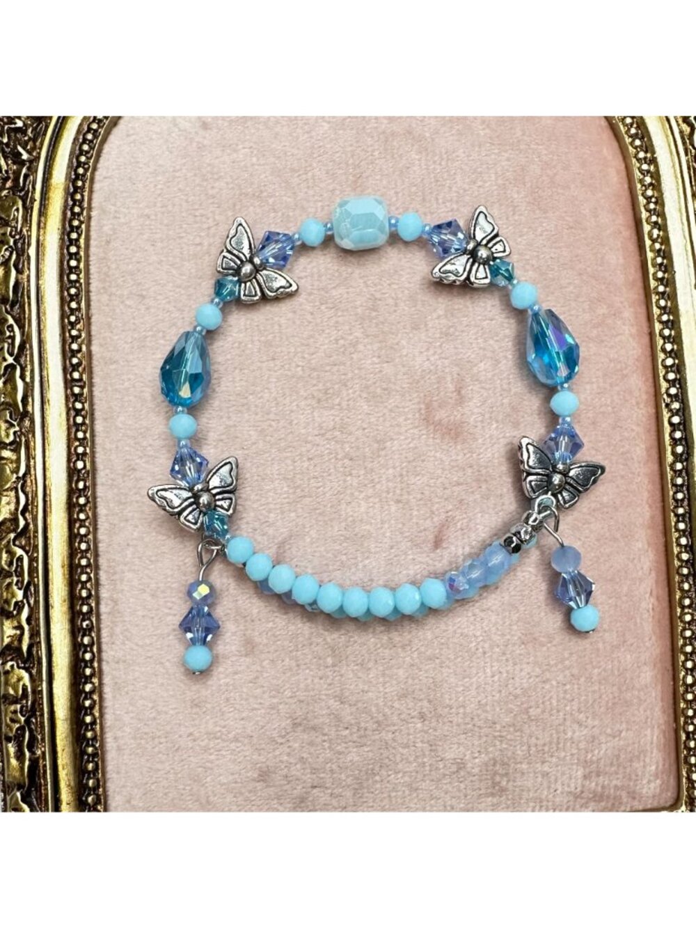 Handmade Butterfly Charm Bracelet Austrian Crystals Czech Glass Beads & Dangles - Picture 4 of 4